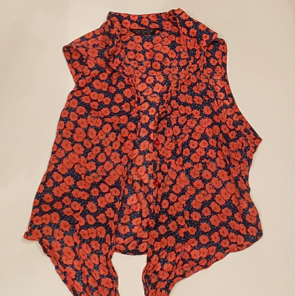 Topshop Sleeveless Floral Front Tie Top